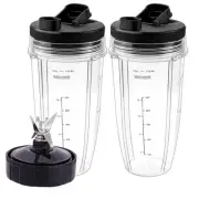 Blender Replacement Parts for Ni.nja -24oz Cups with 2 Spout lids,7 Fins Blen...