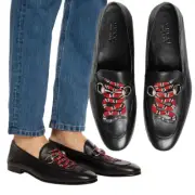 GUCCI SHOES MENS BRIXTON KINGSNAKE BLACK LEATHER HORSEBIT LOAFER $830 6.5 US 7