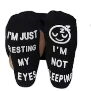 Men Women Novelty Funny Saying Ankle Socks I Am Not Sleeping Just Resting My Eyes Letters Crew Hosiery Birthday Gifts For Grandpa Dad Mom black/whi...