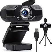 Webcam for PC with Microphone - 1080P FHD Webcams with Privacy Cover & Webcam Tripod Stand,Plug and Play USB Web Camera for Online Calling/Conferencing, Zoom/Skype/Facetime/YouTube, Laptop/Desktop