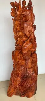 在飛比找樂天市場購物網優惠-緬甸花梨根雕大擺飾 紅木花梨根雕魚 花梨木木雕年年有余擺飾
