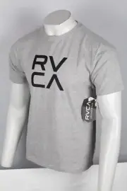 RVCA Men's T Shirt Stacked Logo Graphic Super Soft Medium Gray Short Sleeve Crew