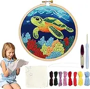 FmtwPhn Punch Embroidery Kit,Turtle Pattern Stitching Punch Needle Kit | Tool Set with Needle Instruction Fabric Hoop Yarn, Crafting Supplies for Beginners Adults Kids