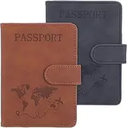 [AOZUO] 2 Pack Passport Holder for Travel, Passport Wallet Cover Case Waterproof RFID Blocking Passport Holder with Pen Holder Travel Essential, Passport Book Holders for Women and Men(C)