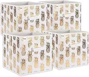 DII Non Woven Polyester Storage Bin, Metallic Pineapple, White & Gold, Small Set of 4