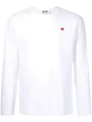 Comme Des Garçons Mini Logo Long Sleeve Tee, Size X-Large (XL), White/Red, DS