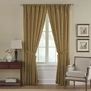 [Elrene] Home Fashions 026865721874 Room Darkening & Energy Efficient Lined Rod Pocket Window Curtain Drape Pleated Regal Solid Panel, Blackout, Gold, 52" x 84" (1 Panel)