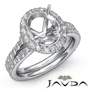 Oval Diamond Engagement Halo Ring Semi Mount 14k White Gold Split Shank 1.26Ctw