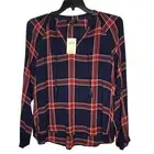 Lucky Brand Plaid Long Sleeve Peasant Blouse Top Size Large New