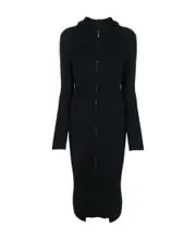 zip-up ribbed midi dress M Black