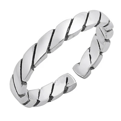 2.5mm Rope Twisted Toe Ring Solid 925 Sterling Silver Adjustable Band