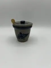 ROWE Pottery VTG Stoneware Honey Mustard Condiment JAR Crock Lid and Scoop 1992