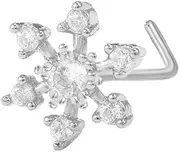[OIDIMS] 20G Snowflake Nose Rings Stud Dainty Flower Cubic Zircon Nose Earring Stud l-Shaped Bone Screw Body Piercing For Women Men Jewelry Gift