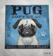 Tango and Chocolate Needlepoint ‘Stephen Fowler Pug Coffee Company’ Canvas / 18