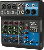 Audio DJ Mixer, Kamanan Professional Portable Digital DJ Console, Sound Table Mixer, with Phantom Power 48V 5 Channels, MP3 USB Bluetooth Stereo Mixer, Stereo DJ Mixer for