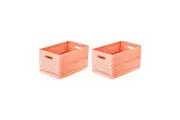 2x Vigar Compact 11.3L Plastic Foldable Crate Home Basket Storage Sunrise Orange