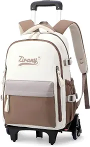 Morakot Rolling Backpack for Girls Boys Backpack with Wheels for School,Trolley Bookbag for Elementary Student Brown