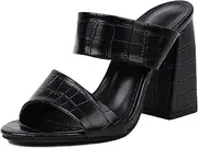 [UP2STEP] Women Vintage Block Heel Slip on Mule Clogs Double Strap Vegan Leather Sandals High Heeled Summer Pump