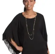 Chico’s Poncho Knit Kit Fringe Top Women’s Sz Large/XL Black Whimsigoth Cowgirl
