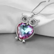 Charming Owl Pendant Necklace with Pink Heart Gemstone Women Gift - Silver/Pink