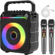 Karaoke Machine with 2 Wireless Microphones, Portable,Bluetooth Speaker, Karaoke