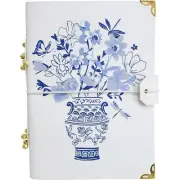 Hand Made White Leather Notebook Blue and White Vase of Flowers Hamptons Design