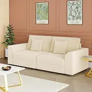 Advwin 3 Seater Sofa 215cm Corduroy Modular Couch with 2 Cushions Beige for Living Room