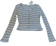 Hippie Rose Juniors Button-Up Top Crop Charcoal Striped Stretchy Blouses Size L