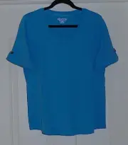 Chico's CUFF SLEEVE EVERYDAY TEE Size 2 Large 12 14 Regatta Blue Cotton NWT $46