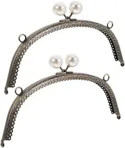 WOONEKY Stylish Rare Pearl Clasp Frame 2pcs for Purse Making Iron Bag Hardware Comfortable Handle Design