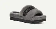 NEW UGG Men Fluff Up Charcoal Slip On Sheepskin Fur Slide Slippers
