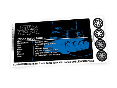 Custom Plaque sticker for Star Wars Set 75151 Clone Turbo Tank HAVs toy displays