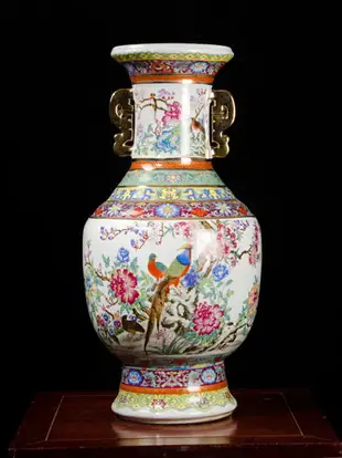 景德鎮陶瓷器仿乾隆年粉彩花鳥雙耳落地大花瓶仿古客廳裝飾品擺件