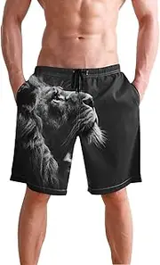 [XYMZR] Men's Swim Trunks Black White Lion Quick-Dry Bathing Suit Swimming Board Shorts S