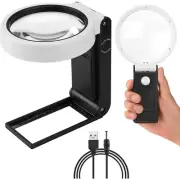 Anourney 15x Magnifying Glass W/ Stand Handheld LED Illuminated 80mm Magnifier