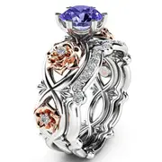 2Pcs Sterling Silver Rose Gold Filled White Sapphire Flower Ring Purple 7#��55mm��
