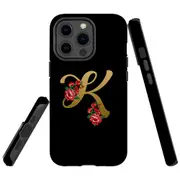 For Apple iPhone 13 Pro Case, Armour Back Cover, Embellished Letter K
