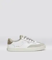 Women's White Pebbled Leather & Suede/Off-White Vintage & Metallic Gold Low Top Sneaker | Toca