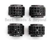 Black CZ Pave On Black Cylinder/Drum Barrel Micro Pave Beads, Cubic Zirconia
