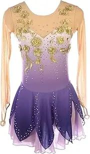 [Zagitova] Figure Skating Dress for Girls Breathable Patchwork Women Graceful Applique Dance Outfits with Shiny Rhinestone