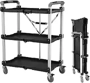 Trolley on Wheels Lightweight Aluminum Frame Collapsible Serving Cart, 300 LB Capacity, Black Extra Large Service Cart Trolley