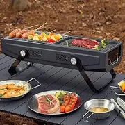 Portable Barbecue Charcoal Grill Stainless Steel Folding BBQ Tool Kits for Outdoor Cooking Camping Hiking Picnics Tailgating Backpacking or Any Outdoor Event (Grey)