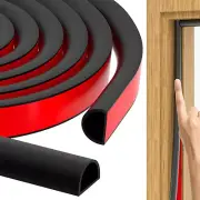 23Ft Black Silicone Door Seal Strip, Self-Adhesive D-Shape Weather Stripping