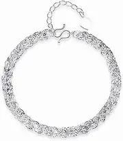 [Generic] Fashion Silver Sterling Cuff Bangle Chain Bracelets,Women 925 Sterling Silver Bracelet Vintage Hollow Chain BraceletSterling Silver Jewellery Gifts