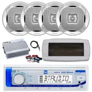 Dual Bluetooth Marine Radio,Cover, Antenna,Amp,Kit, 4x 5.25" 400W Silver Speaker