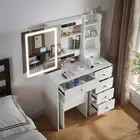 Dressing Table 6 Drawer Makeup Desk Dresser w/Mirror and Stool Bedroom White