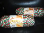 2 NOS VINTAGE SKEINS OF WONDER TWIST 6MM MACRAME CORD RED,WHITE,& GREEN