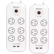 Huntkey 6 Outlets 2 USB Surge Protector Powerboard 2.1A 10w Copper Bar 2m x 2pk