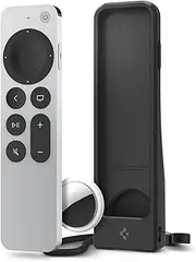 Spigen AirTag Silicone Fit Case Compatible with Apple TV Siri Remote 2022 3rd Generation and 2021 2nd Generation with AirTag Slot (Strap Included) - Black