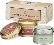 Almeara Space Cleansing Kit Sage Candle and Palo Santo Candle Set 3.7oz Each - 100% Soy Wax Candles with Concentrated Essential Oil - Cleanse Negative Energy - Restore Positive Vibrations